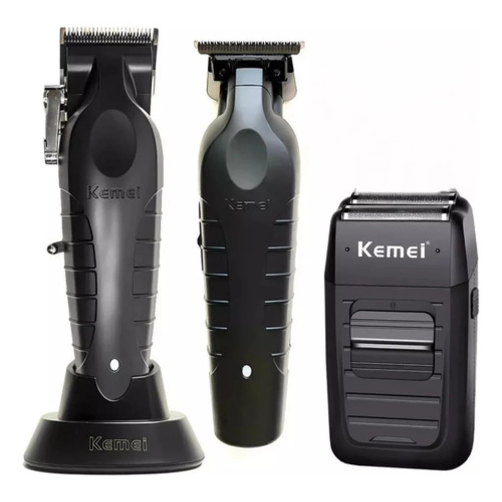 KEMEI Kit Profissional  Barbeiro Com 3 Maquinas - Cabelo - Acabamento - Shaver