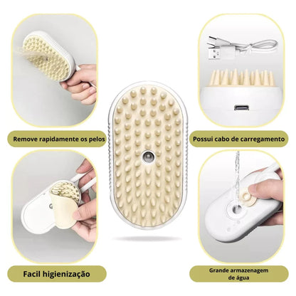 Escova Massageadora e Removedora de pelos vaporizada para Pets
